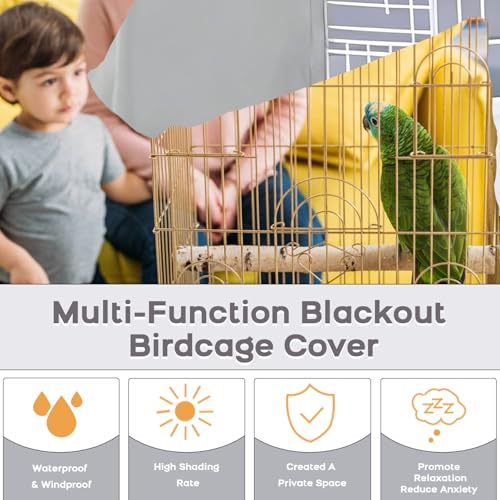 Image of QBLEEV Round Parrot Birdcage Cover, Pet Universal Blackout Cage Cover Shade | Windproof light-proof sleep reduces distractions night accessories cloth without cage, bow tie clouser, easy to wear