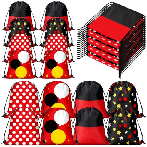 Aliceset 24 Pcs Cartoon Mouse Drawstring Bags Party Gift, Black Red