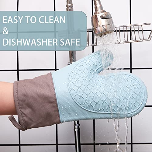 Silicone Oven Mitts Heat Resistant, Oven Mitts And Pot Holders Sets, Kitchen Mittens 5 Piece Set, Oven Gloves For Cooking,Baking,Bbq, Blue Oven Mitts, Easy Clean #TOP6