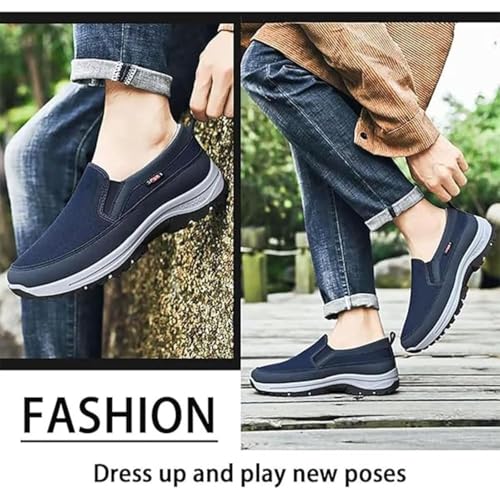Orthowalkway Mens Shoes,Auguscare Shoes Men,Men's Arch Support Slip-on Canvas Loafers,Outdoor Casual Non Slip Orthopedic Sneakers Flats Boat Shoe for Elderly4