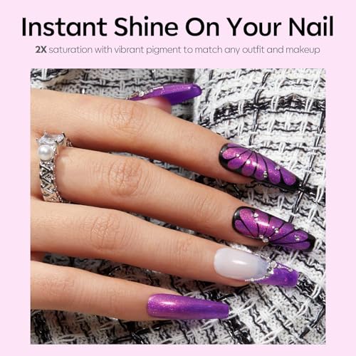 Image of modelones Gel Nail Polish, 15 ML Chameleon Purple Gel Polish Pink Holographic Nail Polish Hot Pink Shimmer Glitter Gel Polish Soak Off LED Nail Art Gel DIY Salon Gift for Women