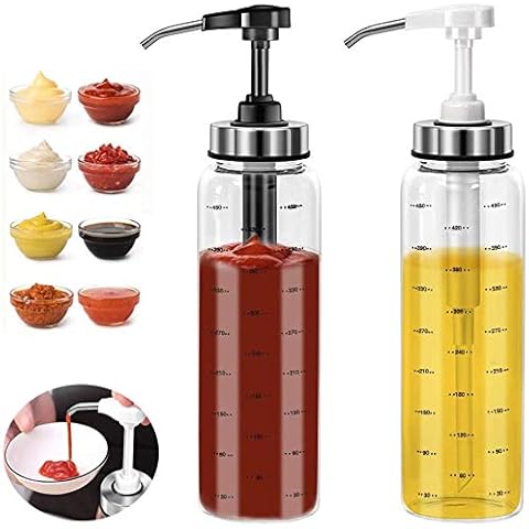 FARI Sauce Squeeze Bottles, 2 Pack 500ml Olive Oil Dispenser Glass Bottles Set, No Drip Lead-Free Ketchup Salad Dressing Honey Oil Presser, Sticky Sauce Squeeze Bottle for Kitchen and BBQ (2x500ml) Cover