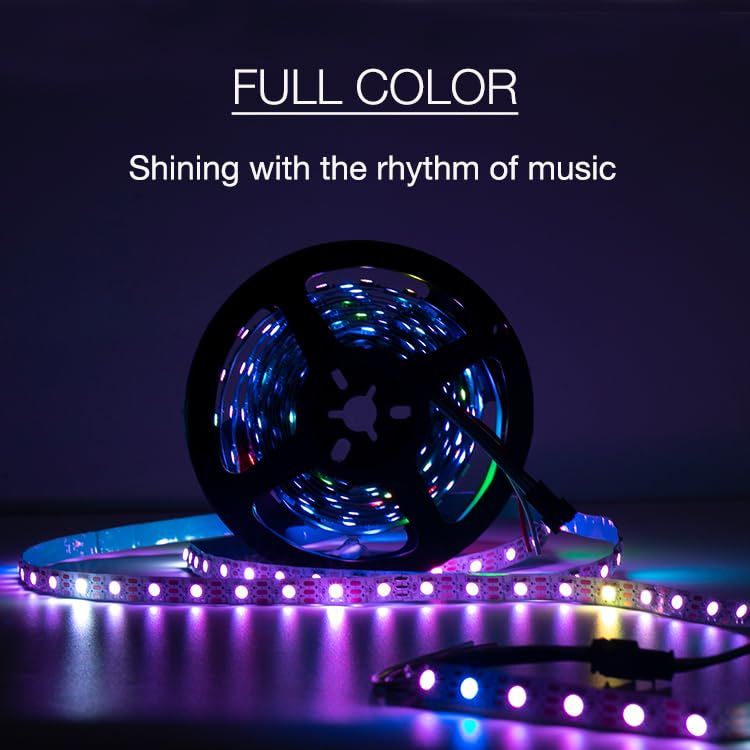 Image of WS2812B RGB LED Strip, Individually Addressable LED Strip, Chasing Effects Dream Color 5050SMD 16.4FT 60 LED Pixel Strip Rope Light DC 5V (White PCB 16.4FT 60Pixels /m IP30)