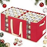 inin Christmas Ornament Storage Box with Adjustable Dividers,Christmas Ornaments Organizer with Zipper,Storage Container Bin with Side Pockets for Holiday Decorations(128 Ball, Red, without Tray)