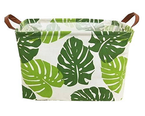 TIBAOLOVER Square Storage Bin with Handles for organizing Kids Toy/Playroom Organization/Toy Bin/Closet/Shelf Baskets/Baby Hamper (Green Leaf)