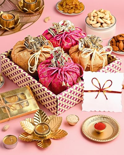 Image of Hyperfoods Dry Fruits Gift Pack for Bhai Dooj | Mixed Dry Fruits Combo Pack with Potli | Roasted Dry Fruit Gift Box | Bhai Dooj DryFruits Combo | Nuts and DryFruits Hamper Tray