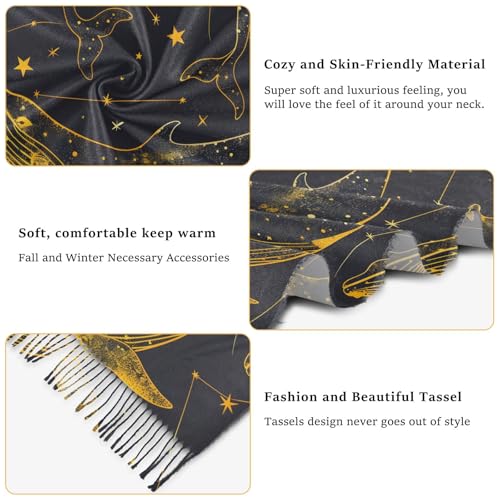 ALAZA Women's Scarves Winter Scarf Cashmere Feel Pashmina Shawls Wraps Line Whale Soft Warm Lightweight with Tassels Fall3