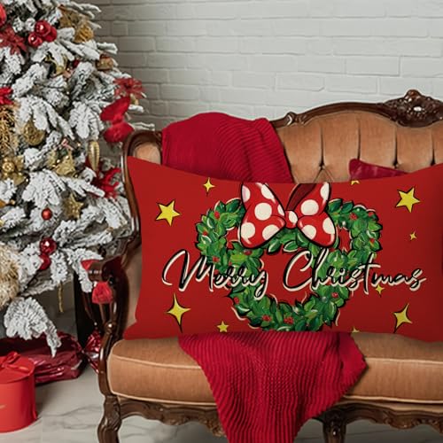 Ussap US-597-PC-S12 Merry Christmas Lumbar Decorative Throw Pillow Cover 12 X 20, Red Xmas Cartoon Mouse Wreath Rectangle Cushion Case Decor thumb #5