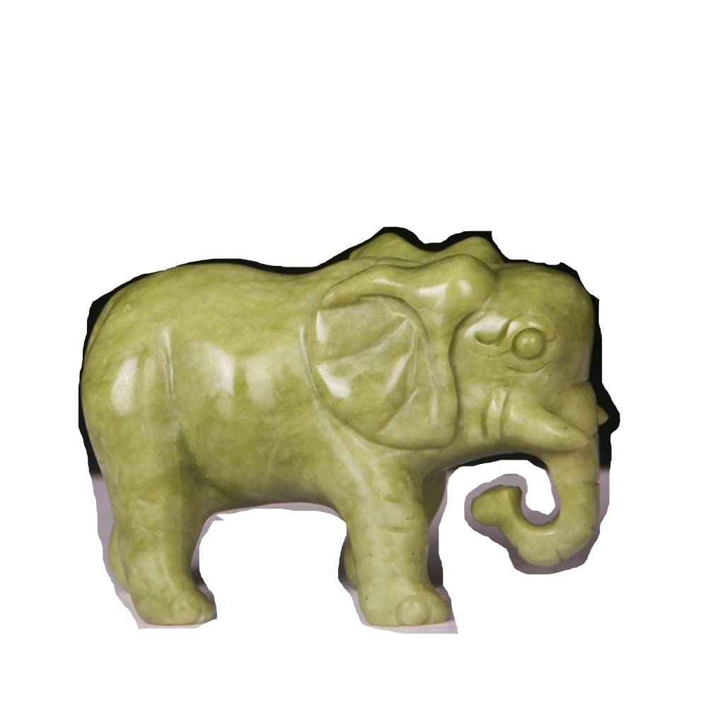 Hdtien Green Natural Jade Elephant Auspicious Objects To Attract Wealth Home Accessories Office Feng Shui Ornaments,12Cm
