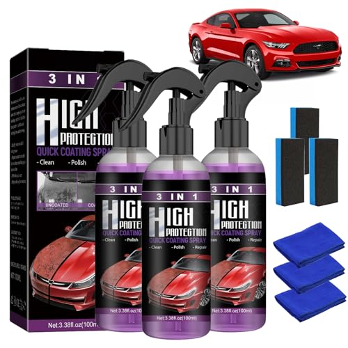 3 Pièce High Protection 3 en 1 Voiture, Traitement Ceramique Voiture, Crystal Coating Spray, Polish Voiture Rayure, Nano Spray de Revêtement de Voiture pour Auto