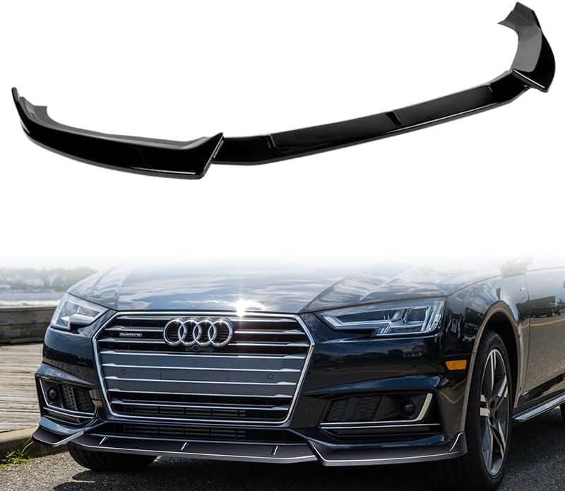 HYPERSPEED Front Bumper Spoiler Lip 3PCS ABS STP-Style Fit for Audi A4 S4 B9 Sedan S-Line 2017 2018 2019, Car Mods Exterior Accessories Replacement Assembly, Air Chin Body Kit Splitter (Painted Black)