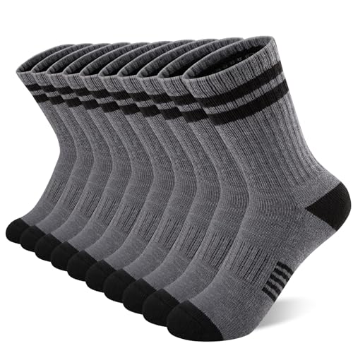 Comfoex 10 Pairs Boys Crew Long Athletic Socks for 4-6 6-8 8-10 Years Old Kids Calf Sports Half Cushioned