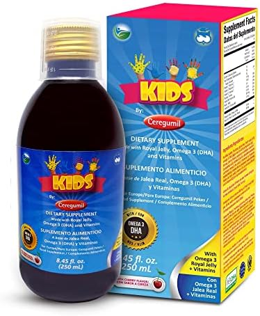 Ceregumil - Kids Vitamins with Royal Jelly, Omega 3 from Algae, Vitamins C, D3, B6, and B12, Multivitamin for Kids, Liquid Vitamins, Cherry Flavor, 8.45fl oz (250ml)