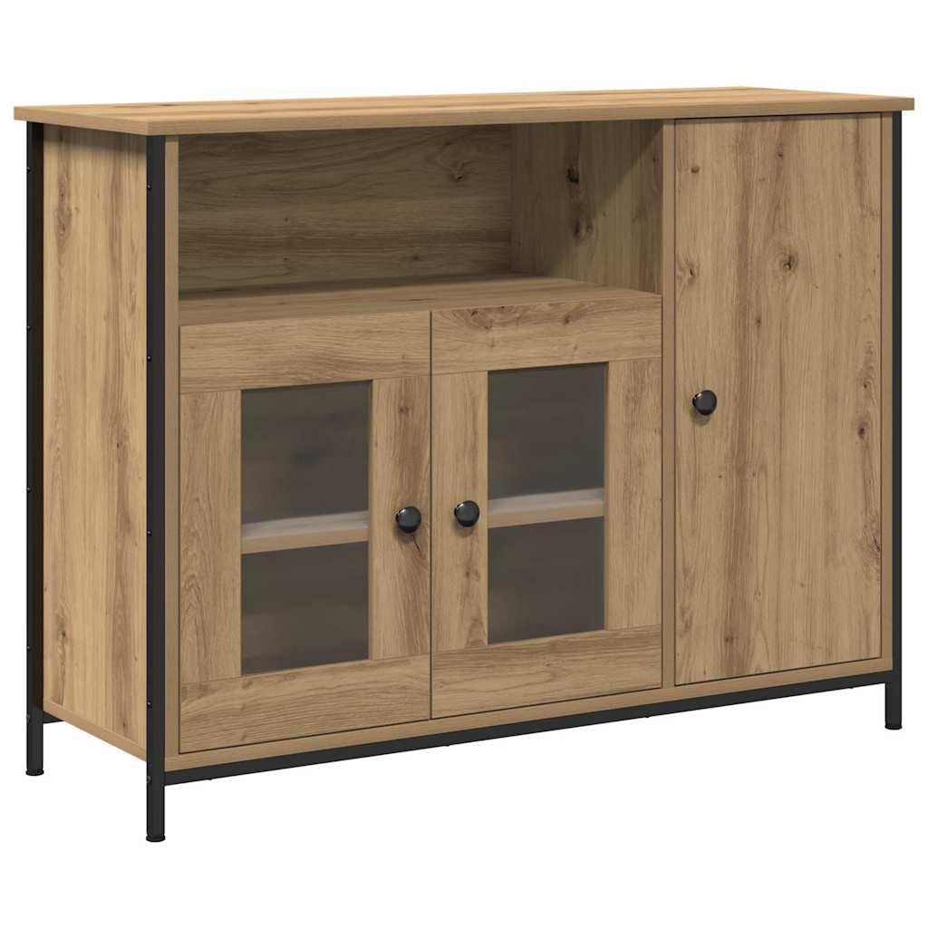 Générique Nowoczesna prostokątna szafka do przechowywania z drewna inżynieryjnego z metalowymi wykończeniami, bufet dębowy 100x35x75 cm do salonu, jadalni lub przedpokoju