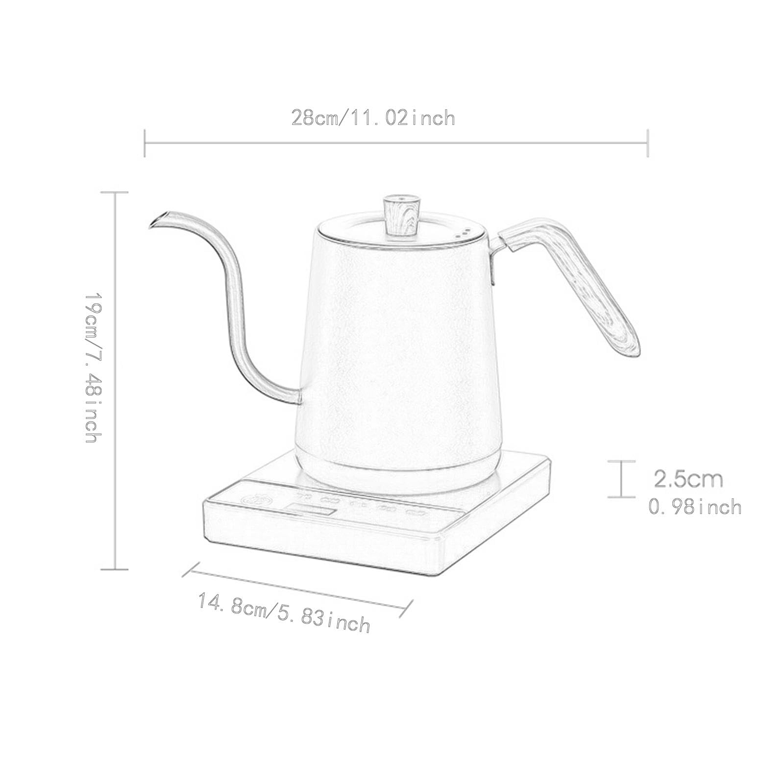 Hervidor Eléctrico de Cuello de Cisne, 1 Litro de Acero Inoxidable, Tetera Ligera para Café, Oficina, Hogar, Exterior, Picnic- Gris