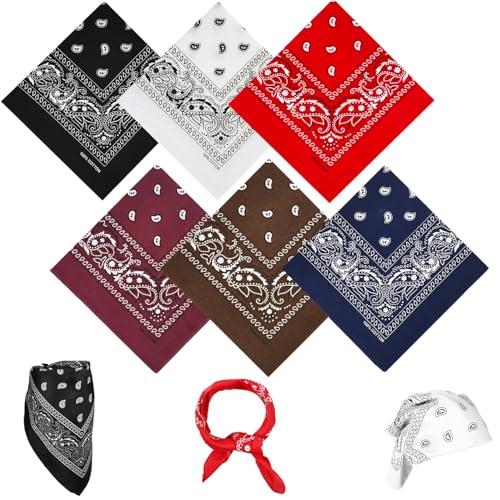 WUBAYI Paquete de 6 pañuelos con estampado de cachemira, bandana unisex para el cabello para mujeres y hombres, bufanda cuadrada de 55 cm (6 colores)