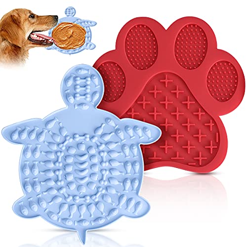 OZUAR Tapis à Lécher pour Chien, Coussinets De Chien Léchez en Silicone avec Ventouses,Coussin à LéCher pour Collation Au Beurre DArachide, pour Formation et Bain du Chien(Rouge+Bleu Ciel) Cover