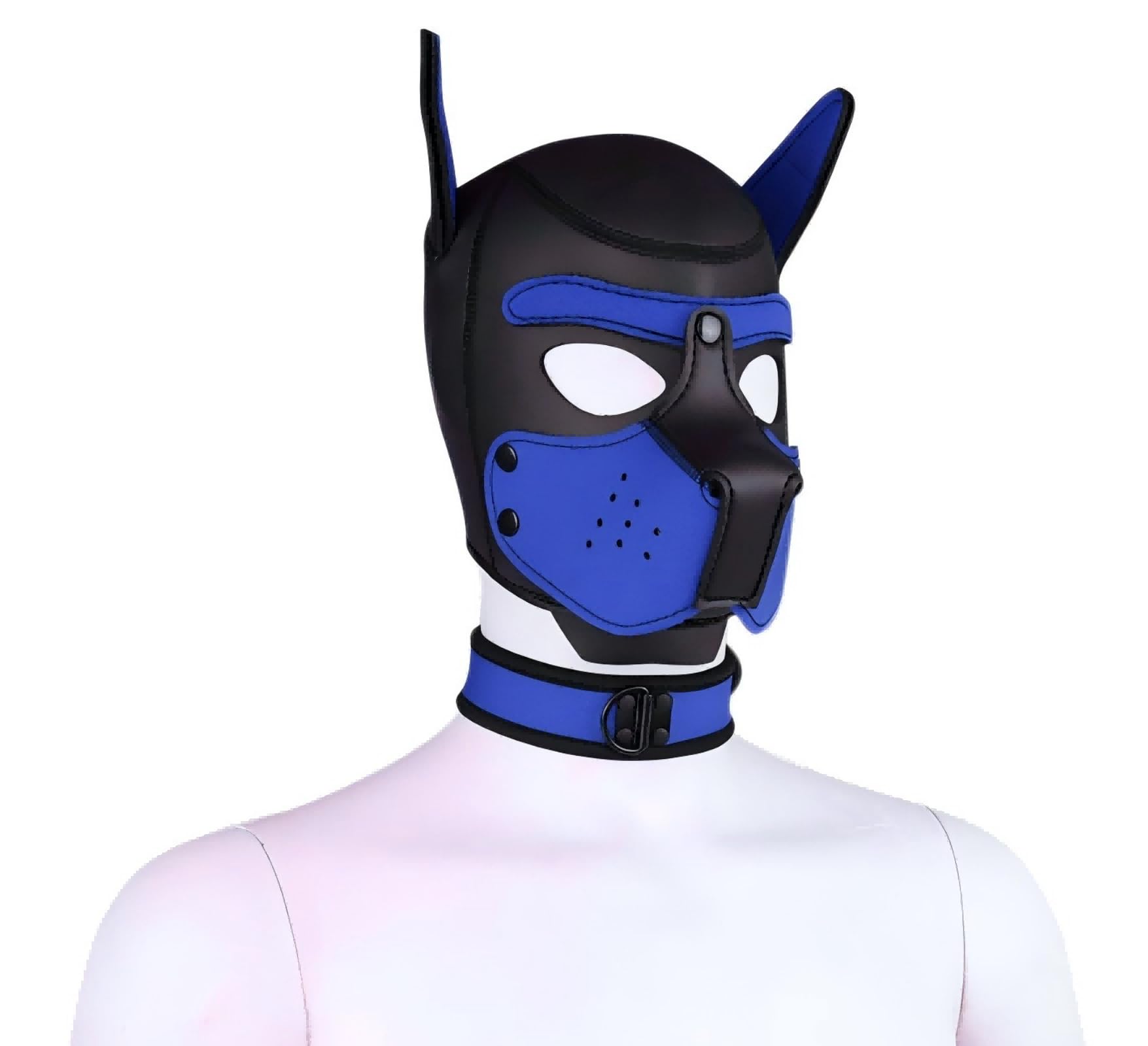 Dog Head Mask, Cosplay Costume Accessory with Collar, Halloween Party Roleplay (blue)