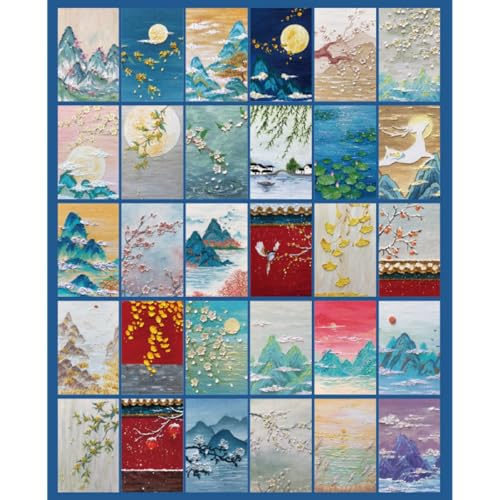 GrnArt ポストカード 高彩色 人気 油絵 文学 小さめ フレッシュ グリーティングカード おしゃれ かわいい ポストカード 30枚セット インテリア雑貨 ミニポスター (山河の夢)