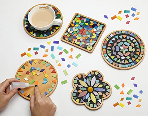 Lanyani 2 Sets Of Diy Mosaic Craft Kits Mosaic Tiles Coaster Kit Make Your Own Mosaic Project Handmade Craft Set With Stained Glass Mosaic Tile Pieces For Decoration And Gift #TOP7
