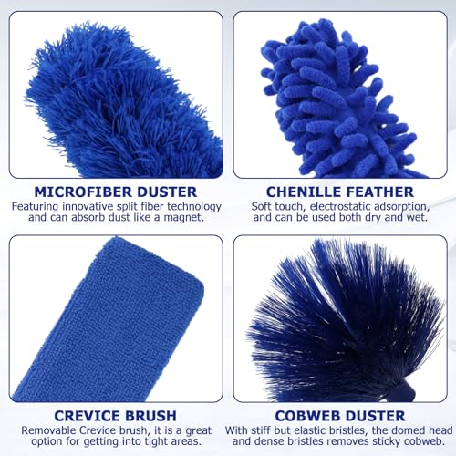 Image of Ceiling Fan Cleaner Duster Set, Dusters with Extension Pole Reusable, Microfiber Ceiling Fan Blade Cleaner, Suitable for Cleaning Wall Blinds Door Furniture Bookshelves (Blue)