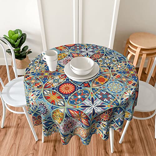 Mihain Mandala Round Tablecloth 60 Inch Table Cloth Table Cover With Wrinkle Stain Resistant For Party, Picnic, Tabletop, Dining Room, Indoor And Outdoor Dining, Decorative Patio #TOP2