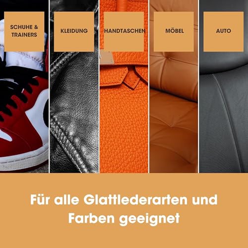 Furniture Clinic Leder-Reparaturfarbe 50 ml (Schwarz) – 2-in-1 Lederfarbe & Versiegelung für Möbel, Autositze, Taschen & Kleidung – Beseitigt Kratzer, Risse & Farbverlust bei glattem Echtleder