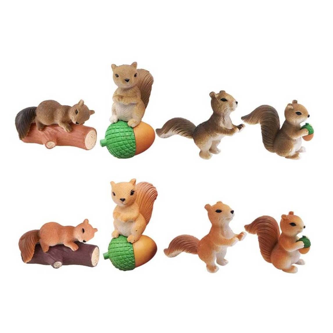 Peosaard Yellow, Grey Cake Topper Squirrel, Mini Squirrel Figures Cute Animal Miniature Toys Cake Topper Figurines Fairy Garden Ornaments 8Pcs, Ornaments
