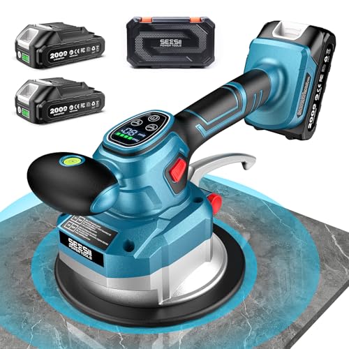 SEESII CX76 Fliesenrüttler Kabelloses Vibrationsgerät mit 2x2000mAh Batterien 145mm Saugkraft 10 Stufige Einstellung für Profis und Heimwerker