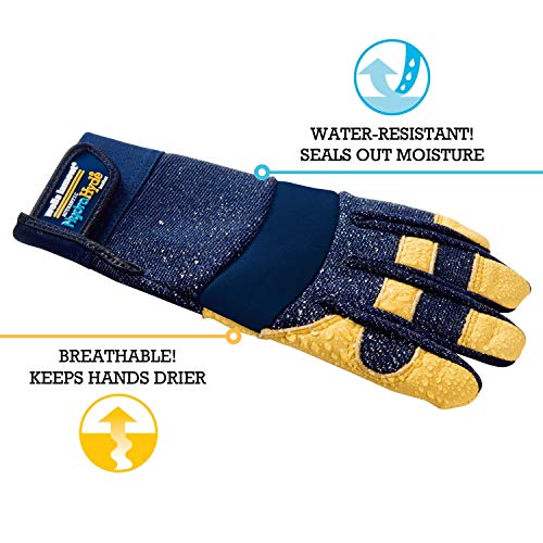 Wells Lamont Men's Leather Palm Work Gloves | Heavy Duty, Form Fitting For Improved Dexterity | Made With Water-Resistant Hydrahyde, Large (3207L) , Blue #TOP2