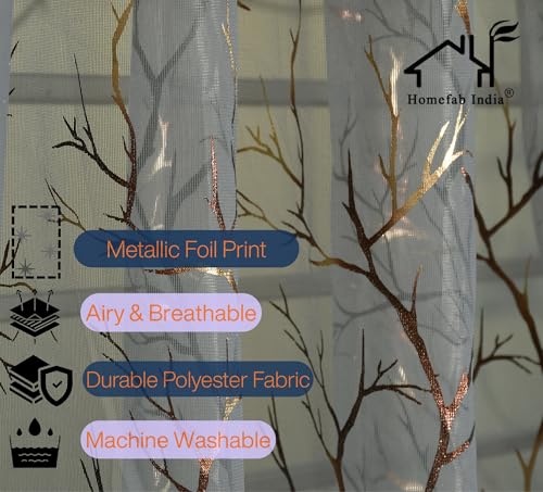 Image of Homefab India Multi Foil Transparent Sheer Curtain - 9 X 4 Feet, Long Door Curtains, Grey, Pack of 1 Piece