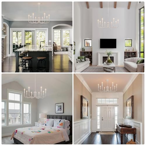 Rviezza French Country Chandelier, 8-Light Farmhouse Chandelier for Dining Room, Antique White Chandelier Light Fixtures, Candle Hanging Pendant Lights for Kitchen Living Room Bedroom Foyer by Rviezza - Image 3