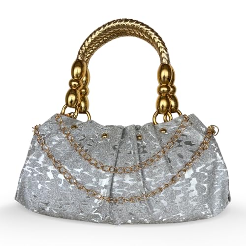 Image of SLARA Bridal Clutch Purse for Women, Elegant Evening Bag with Gold Handle and Chain Strap, Perfect for Weddings & Parties