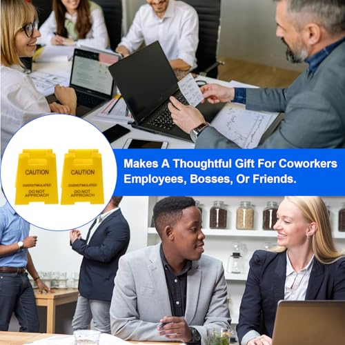 Heclia 2 Pack Overstimulated Warning Signs Funny Office Desk Decor Gag Gift for Colleagues Coworkers Humorous \'Do Not Approach\' Sign for Employees Teammates Workstations Novelty Desk Accessory