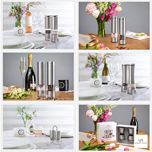 Salt And Pepper Grinder Set - Stainless Steel Pepper Grinder And Salt Grinder With Tray In Luxurious Gift-Box - Manual Mills With Ceramic Grinders And Adjustable Coarseness (Set Of 2 Plus Tray) #TOP6