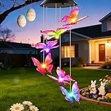 Easter Basket Stuffers Gifts for Her Mom Grandma, Birthday Gardening Gifts for Women, Winzwon Solar Lights Outdoor Wind Chimes for Garden Yard Patio Porch Decor Hanging Butterfly Decorations