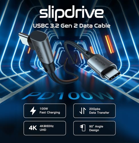 Short USB C to USB C 3.2 Gen 2 (12 in.) - 20Gbps, SSD HDD Hard Drive Cable - Right Angle High Speed Data Transfer 4K Video Output 90 Degree 100W Fast Charging (Black) - Thumbnail 3