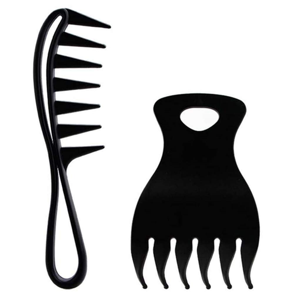 2Pcs Professional Men Styling Comb Set Wide Teeth Fork Comb Oil Hair Styling Wavy Long Curly Hair Care for Men Hair Styler and Ladies Hair Hairstyle black