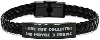 I Like Toy Collecting and Maybe 3 People. Braided Leather Bracelet, Toy Collecting Engraved Bracelet, Joke for Toy Collecting