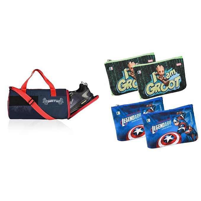 Kuber Water Resistant 3 Compartment Gym Bags for Men | Polyester Pack of 4 Pencil Pouch