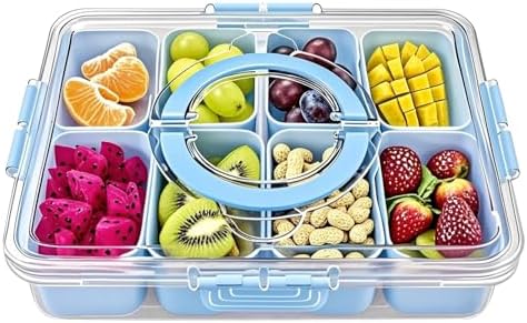 Snackle Box Container,Clear Snack Box Organizer for Fruits, Candy, Charcuterie,Snacks,Perfect for Party, Entertaining,Travel & Beach (Snackle 8 Blue)
