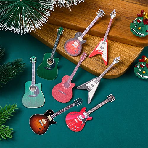 Purpeak 24 Pieces Christmas Guitar Ornaments, Wooden Model Xmas Tree , Hanging Decorations, Wood Musical Instrument For Christmas Party Home Wall Decor Supplies #TOP2