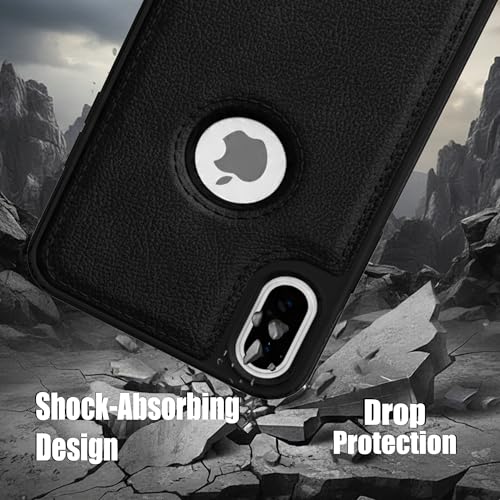 Image of Leather Case for Apple iPhone Xs Max Premium Protective Stylish Slim Cover with Shockproof Raised Edges Black