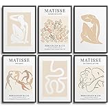 MONOKO® Premium Bilder Wohnzimmer | Matisse Poster Set Vintage Kunstdruck | Wandbilder Schlafzimmer 6x A4 ohne Rahmen