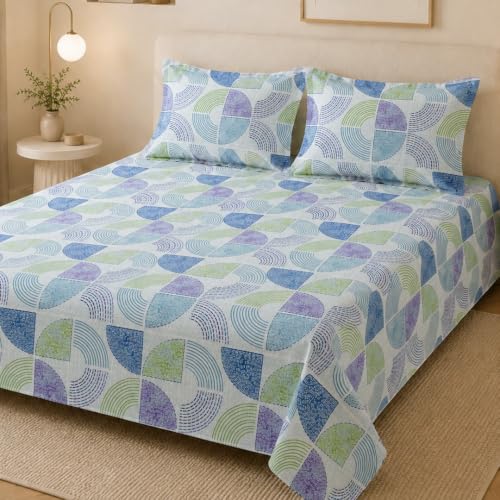 Image of LANE LINEN Symphony 100% Cotton 144TC Double Bedsheet Set, 3 Piece, Printed
