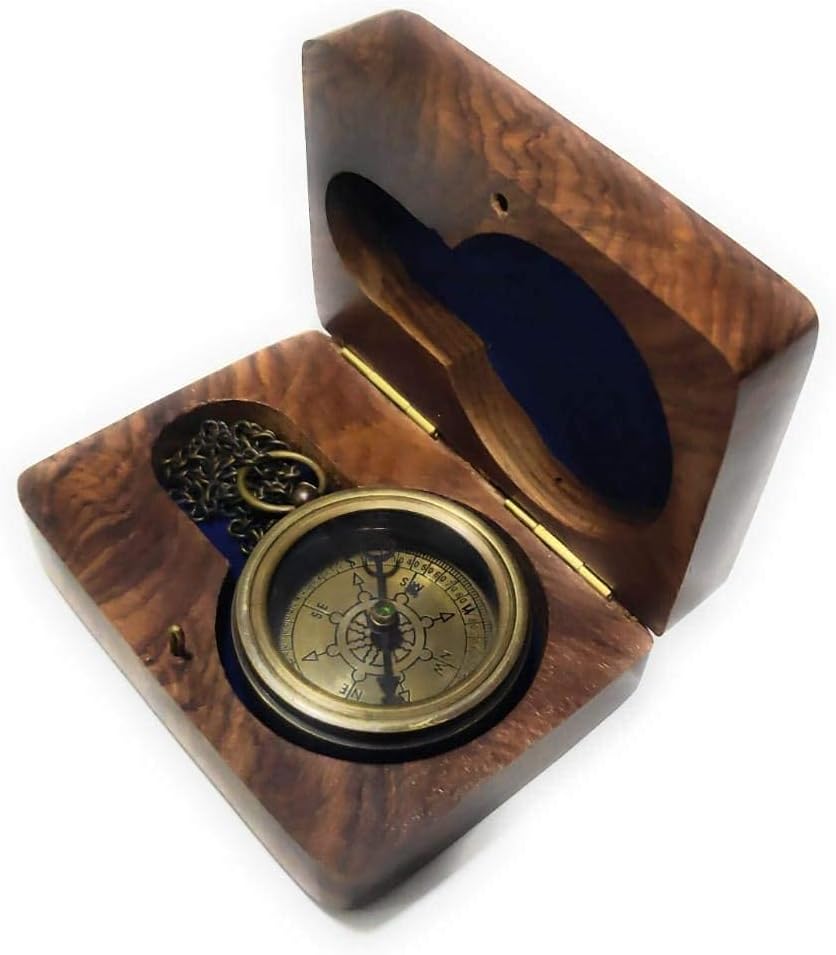 ArtizanStore Antique Brass Compass RMS Titanic 1912 Brass Pocket Compass with Wooden Box