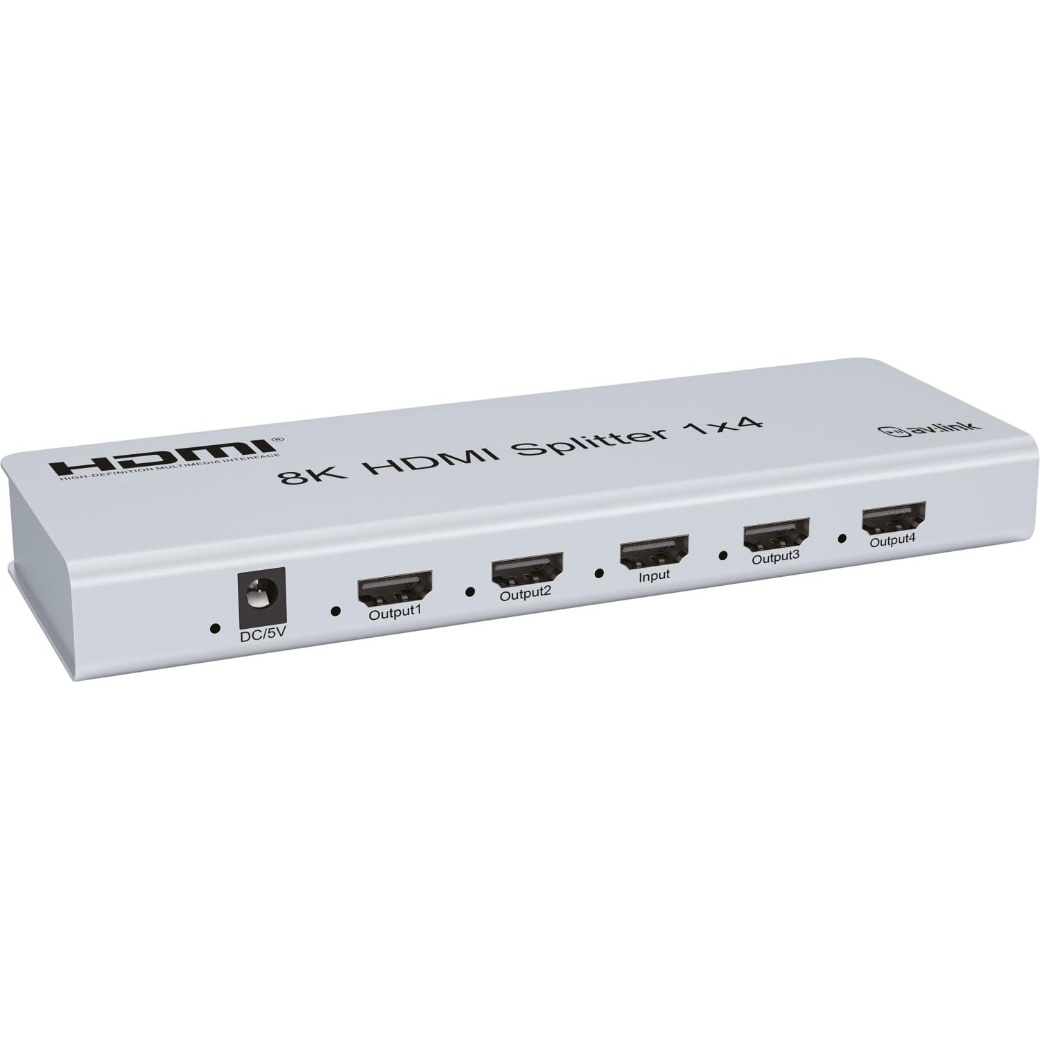 AV:Link Répartiteur HDMI 8K Ultra HD avec contrôle EDID | 1 entrée 4 Sorties | Connectez Facilement Une Seule Source HDMI à Plusieurs écrans pour Les Jeux, Le Divertissement ou Une Utilisation
