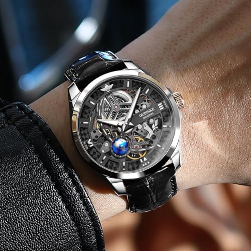 Image of OUPINKE Skeleton Mens Automatic Watches Mechanical Luxury Dress Leather Self Winding Waterproof 50M /5ATM Luminous Watches for Men