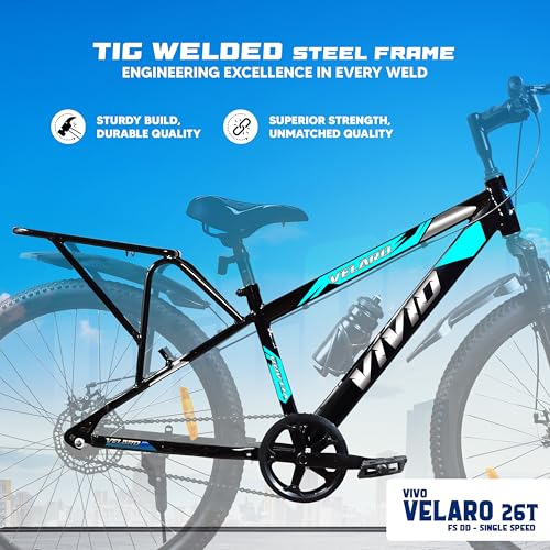 Image of Leader Vivid Valero 26T IBC Single Speed Cycle for Men with Front Suspension & Dual Disc Brakes | Bicycle for Men | City /Mountain Bike with Carrier & Steel Frame | Ideal for 10+ Years - Black