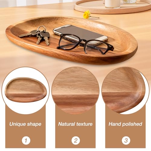GWBPES 2 Stück Ovales Holztablett Unregelmäßig, Obstschale aus Akazienholz Holzschale Flach Ovale Massivholzteller Deko Schüssel Holz für Dekoration Office Zuhause Partys (17.5 * 10.8cm)